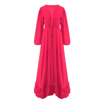 Bluzat Women's Coral Pink Ruffled Kaftan