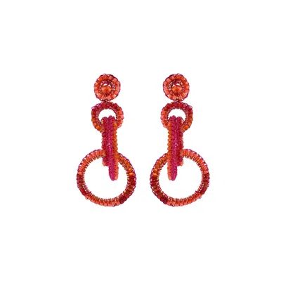 Lavish By Tricia Milaneze Women's Pink / Gold / Red Neon Fuchsia Mix Grace Handmade Crochet Earrings
