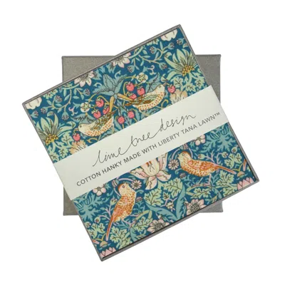 Lime Tree Design Men's Strawberry Thief Green Single Boxed Hanky Made With Liberty Fabric