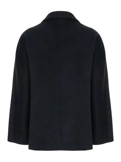 Plain Short Peacoat Double Breasted In Blue