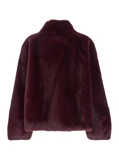 Plain Fake Mink Fur Jacket In Red