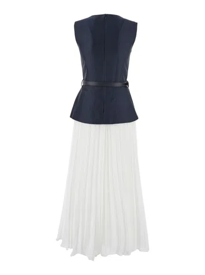 Self-portrait Womens Pleated Sleeveless Woven Midi Dress Blue In Blue