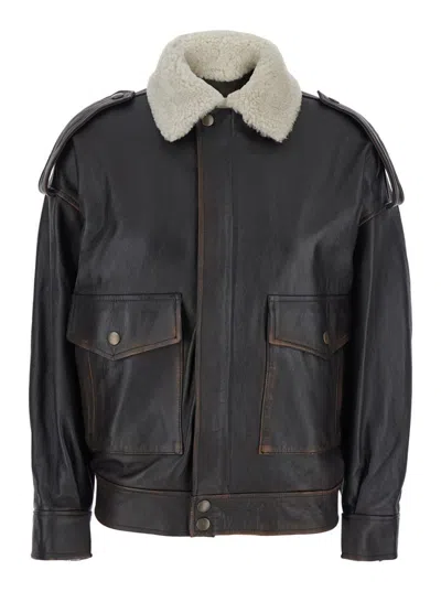 Semicouture Lapel Leather Jacket