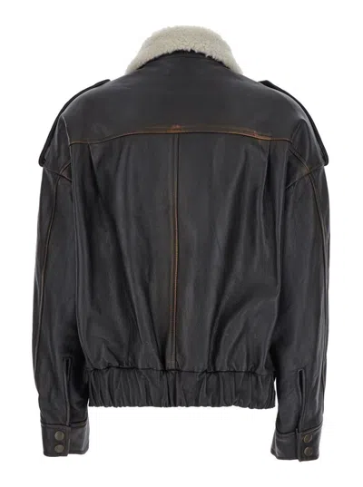 Semicouture Lapel Leather Jacket