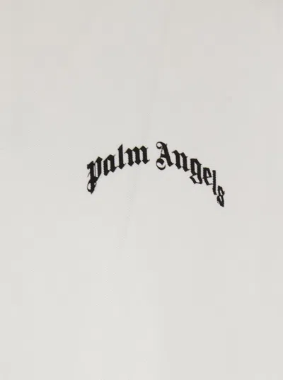 Palm Angels White Polo Shirt With Classic Collar And Logo On The Front In Metallic
