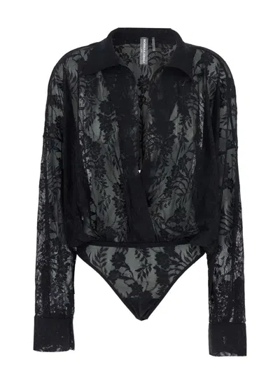 Norma Kamali Super Oversized Boyfriend Nk Shirt Bodysuit In Black