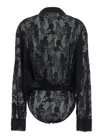 Norma Kamali Super Oversized Boyfriend Nk Shirt Bodysuit In Black