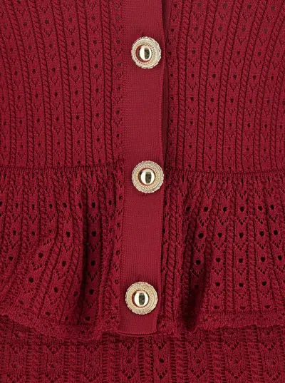 Self-portrait Self Portrait Women Burgundy Pointelle Knit Long-sleeved Mini Dress In Burgundy