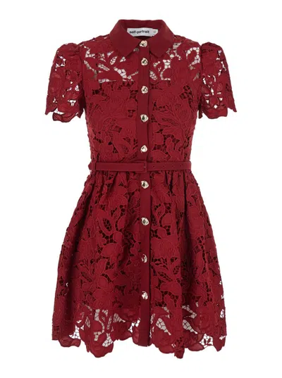 Self-portrait Womens Embroidered Collared Lace Mini Dress Burgundy