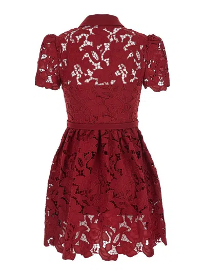 Self-portrait Womens Embroidered Collared Lace Mini Dress Burgundy