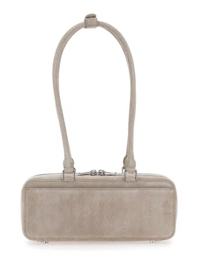 Self-portrait Grey Suede Baguette Shoulder Bag With Charm