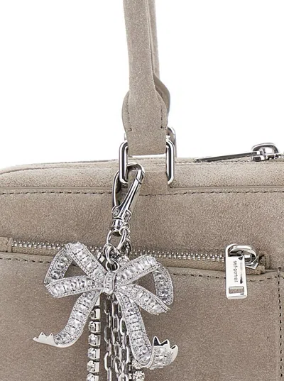 Self-portrait Grey Suede Baguette Shoulder Bag With Charm