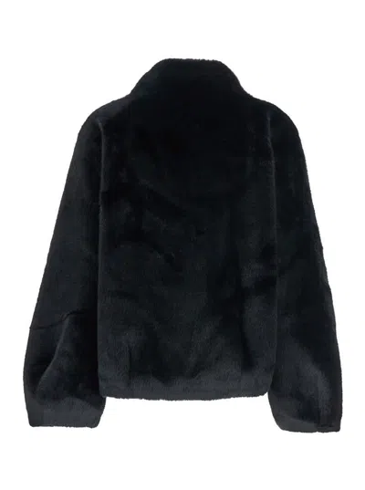 Plain Fake Mink Fur Jacket In Black