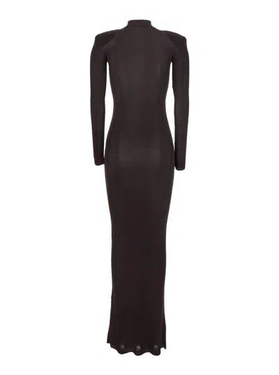 Self-portrait Brown Viscose Knit Maxi Dress