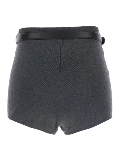 Self-portrait Ribbed Stretch Viscose Blend Shorts With Contrast Trim In Gray