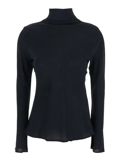 Semicouture Crepe De Chine High Neck Blouse In Black