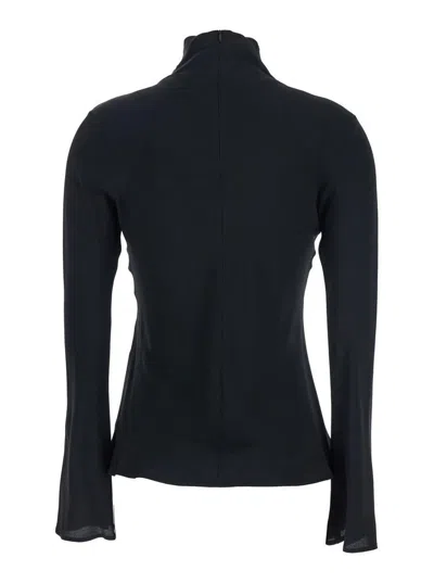 Semicouture Crepe De Chine High Neck Blouse In Black