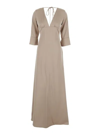 Plain Long Sleeves Maxi Dress In Brown