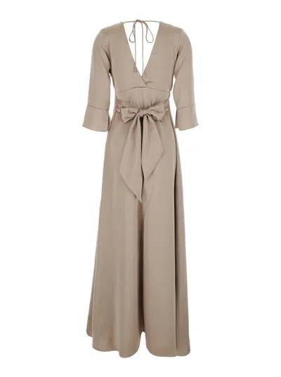 Plain Long Sleeves Maxi Dress In Brown
