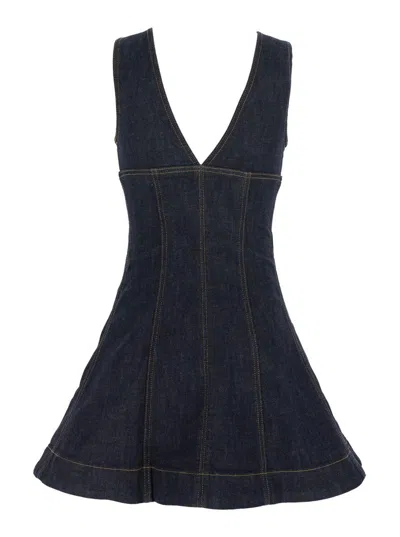 Self-portrait Navy Blue Dress With Bustier Neckline And Zip Detail In Blue