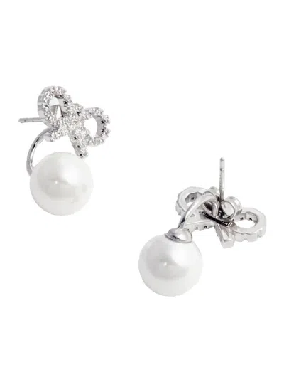 Self-portrait Crystal Bow Pearl Jacket Earrings