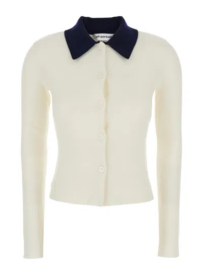 Self-portrait Cream Merino Wool Cardigan In White