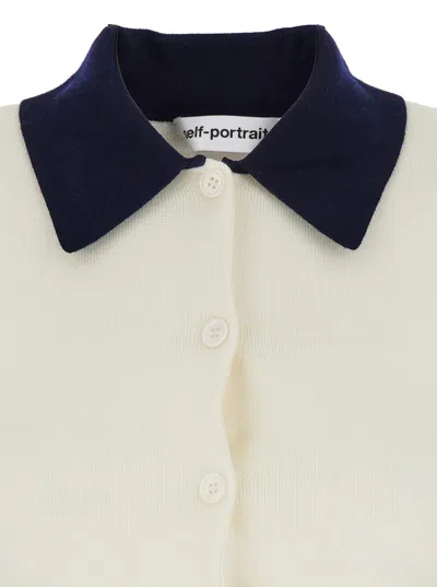 Self-portrait Cream Merino Wool Cardigan In White