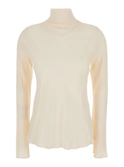 Semicouture Crepe De Chine High Neck Blouse In White