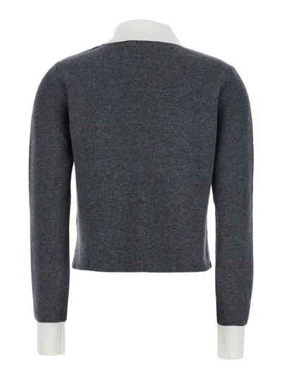 Self-portrait Self Portrait Women Wool Blend Cardigan With Contrasting Collar In Gray