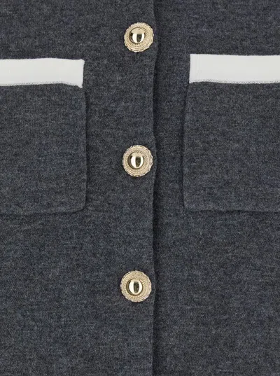 Self-portrait Self Portrait Women Wool Blend Cardigan With Contrasting Collar In Gray