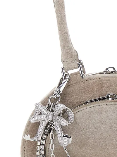 Self-portrait Grey Suede Mini Shoulder Bag With Charm