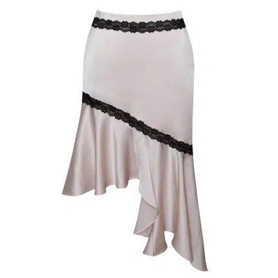 Miss Circle New York Women's Neutrals Yahvi Beige Lace Trim Satin Skirt