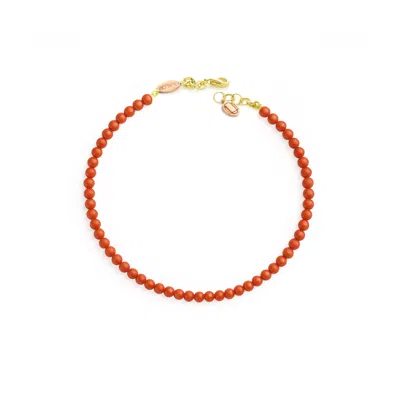 Unaloe Women's Gold / Red Natural Red Coral Bracelet With Small Round Beads And  Gold-plated Sterling Silve