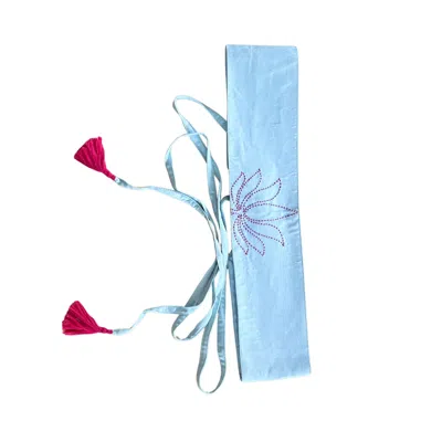 Heritagemoda Women's Blue / Pink / Pink Handcrafted Organic Silk Cotton Obi Belt With Tassels- Light Turquoise & 