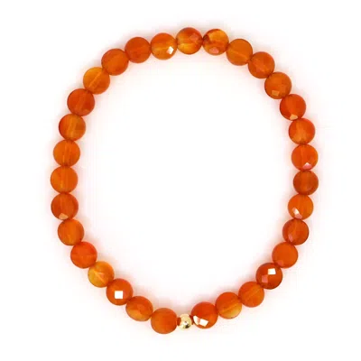 Shar Oke Men's Gold / Orange Carnelian Coin & 14k Solid Gold Bracelet