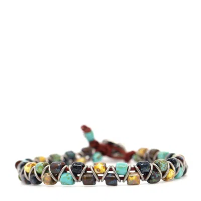 Shar Oke Men's Yellow / Red / Green Turquoise, Yellow & Black Picasso & Red Leather Bracelet