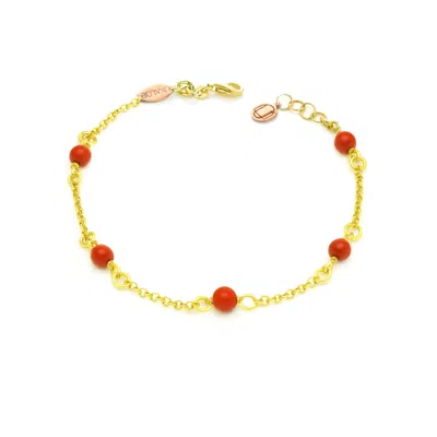Unaloe Women's Gold / Red Gold-plated Sterling Silver Chain Bracelet With Natural Red Coral