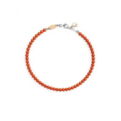 Unaloe Women's Silver / Red Natural Red Coral Bracelet With Small Round Beads And  Sterling Silver Clasp