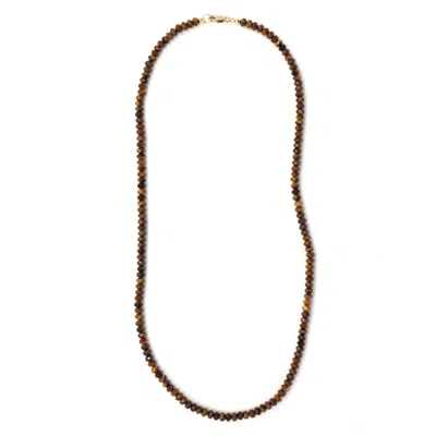 Shar Oke Men's Brown / Gold Brown Tiger's Eye Beaded Necklace