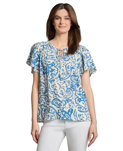 Jones New York Tie-front Top In Blue
