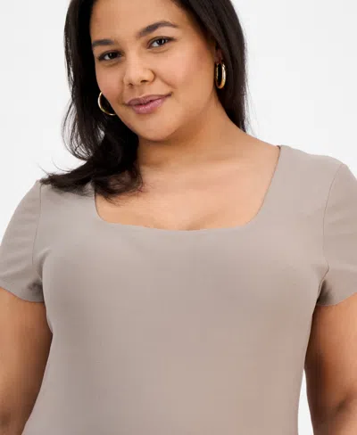 7th & Hudson Trendy Plus Size Double Layer Square-neck Short-sleeve Top