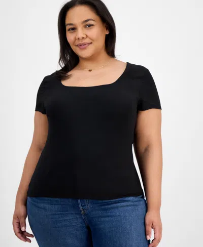 7th & Hudson Trendy Plus Size Double Layer Square-neck Short-sleeve Top