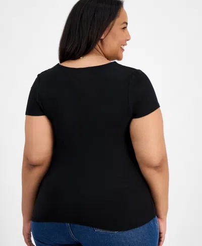 7th & Hudson Trendy Plus Size Double Layer Square-neck Short-sleeve Top