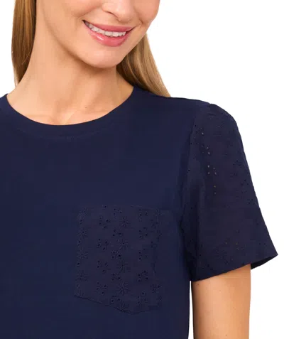 Cece Flutter Sleeve Plissé Top In Blue