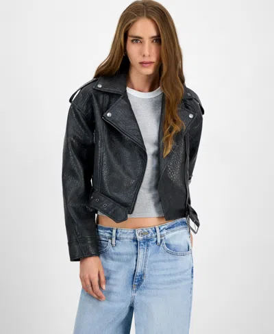 Jou Jou Juniors' Faux-leather Belted Jacket