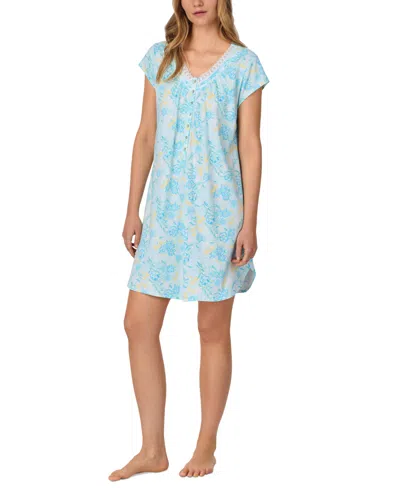Eileen West Women's Short-sleeve Floral Sleepshirt In Blue