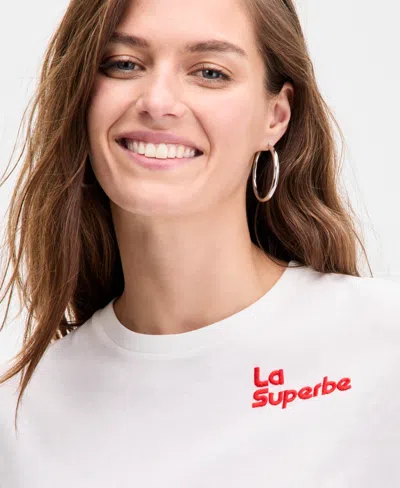 On 34th Women's Superbe Embellished Crewneck Tee, Exclusively At Macy's In White