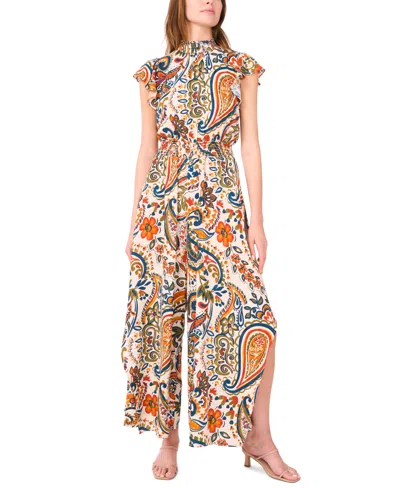 Msk Women's Mock-neck Wide-leg Jumpsuit In Multi