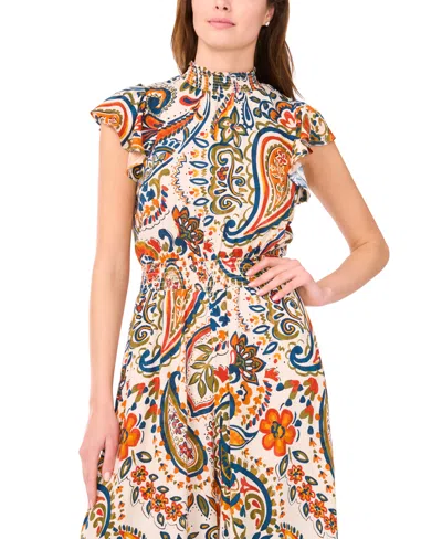 Msk Women's Mock-neck Wide-leg Jumpsuit In Multi
