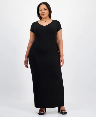 Derek Heart Trendy Plus Size V-neck Bodycon Maxi Dress